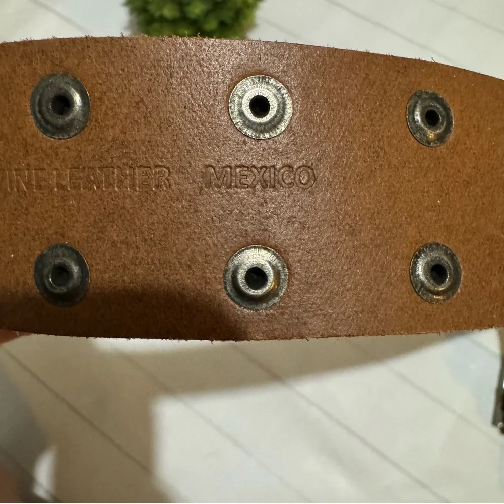 Vintage Brown Genuine Leather Studded‎ Grommet Belt Mens Size 2XL
